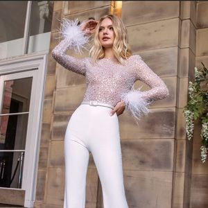 Nadine Merabi white bridal jumpsuit size S.